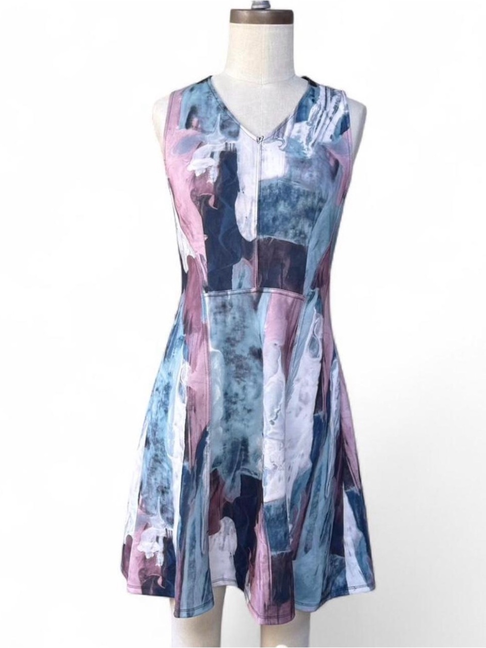 Mossimo Abstract Print Sleeveless A-Line Dress in Pink & Blue Y2K marbled Artsy